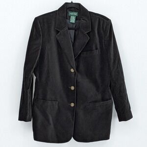 Hunt Club 90s Size 8 Oversized $85 Black Velvet 100% Cotton Button Front Blazer